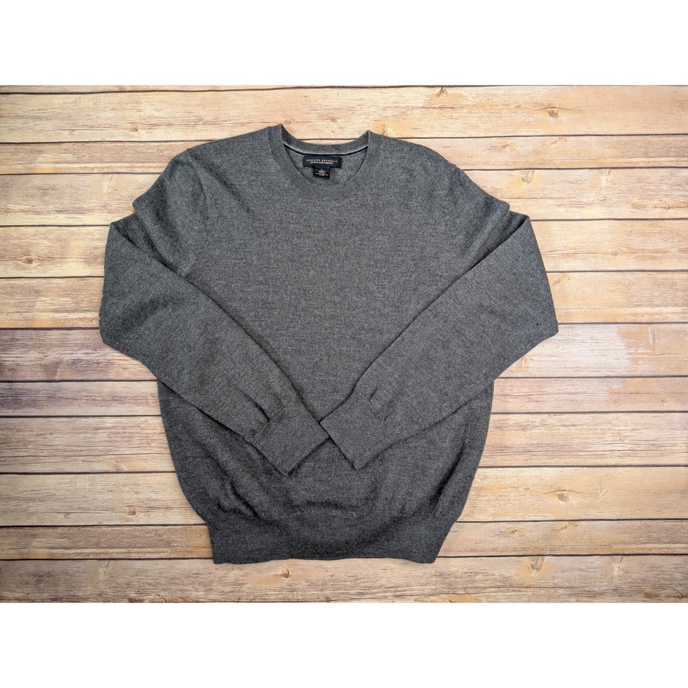 Banana Republic Sweater Mens L 100% Merino Wool Gray Crewneck | Preppy Classic